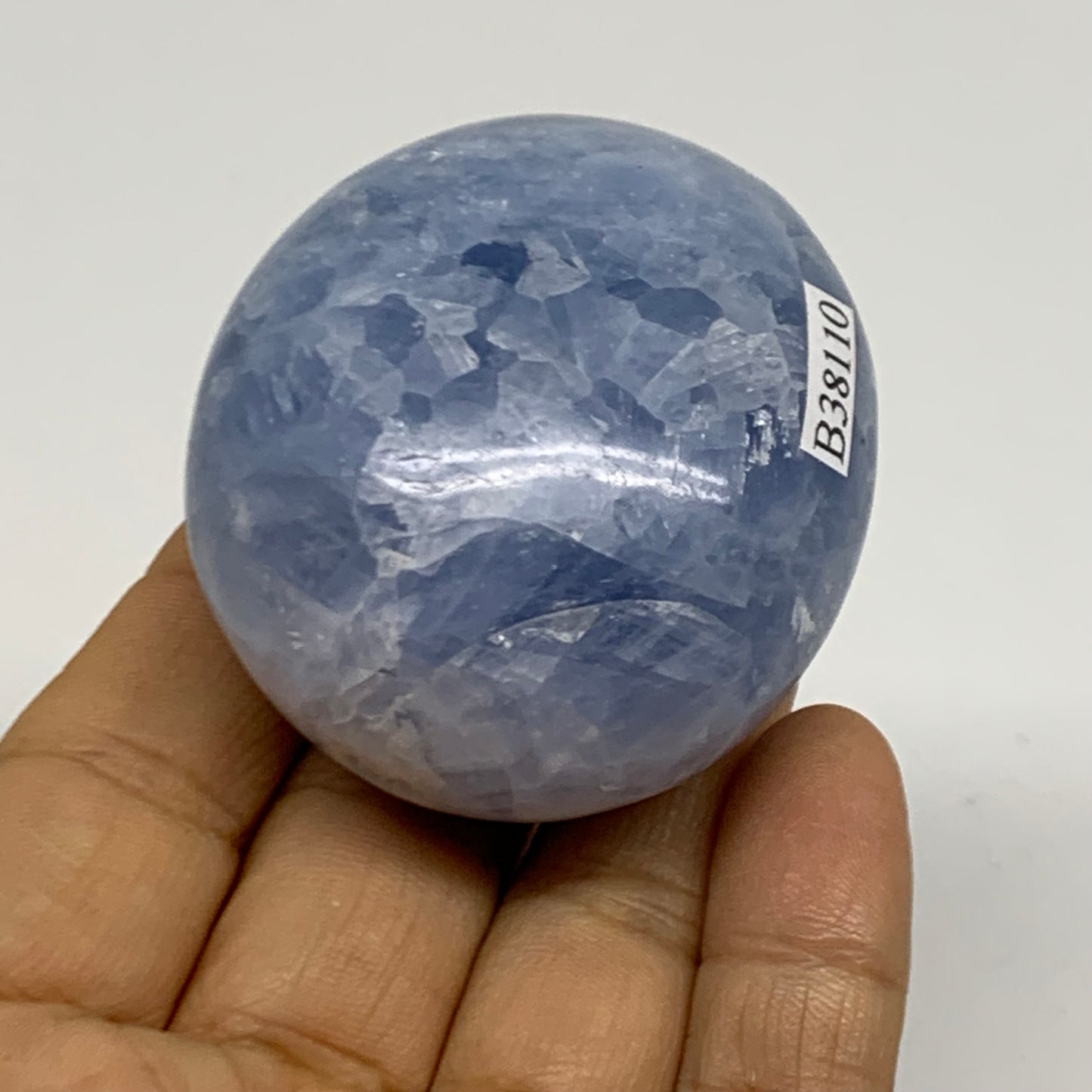 128.1g, 2.2"x1.9"x1.3" Blue Calcite Palm-Stone Polished Tumbled, B38110