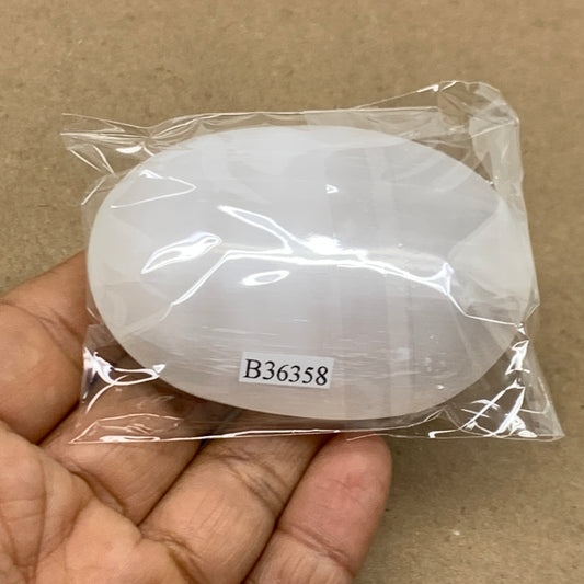 94g, 2.7"x1.9"x0.9", White Selenite Palmstone Crystal Pillow Reiki, B36358