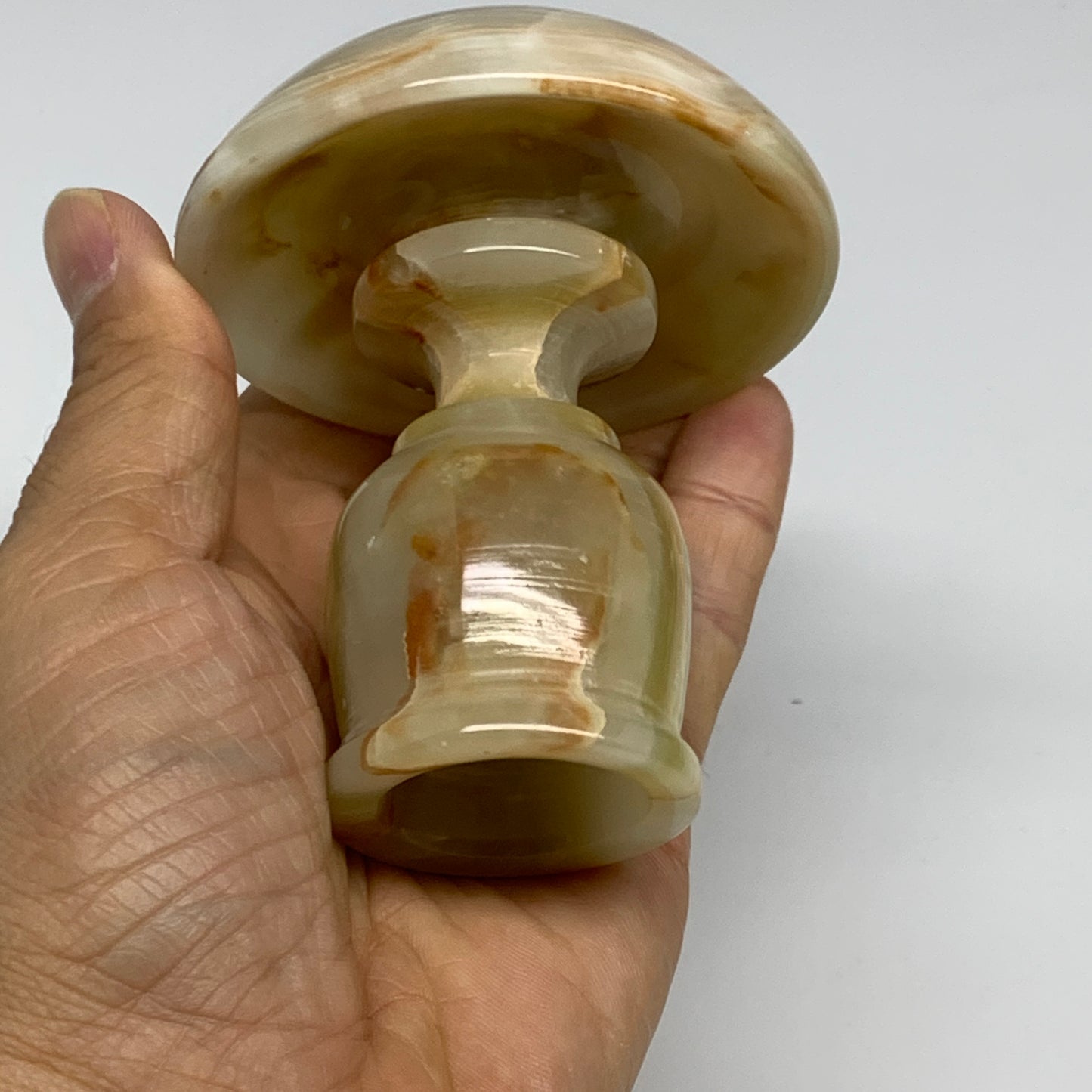 281g, 3.3"x1.5"x2.9", Natural Green Onyx Candle Holder Gemstone Carved, B32246