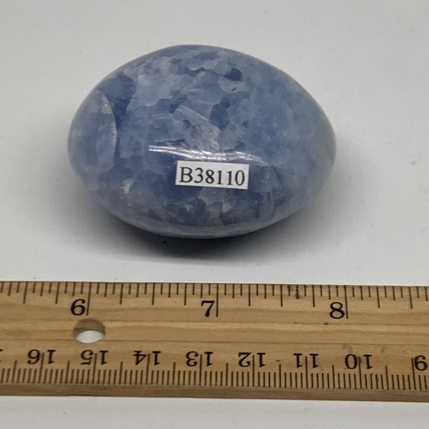 128.1g, 2.2"x1.9"x1.3" Blue Calcite Palm-Stone Polished Tumbled, B38110