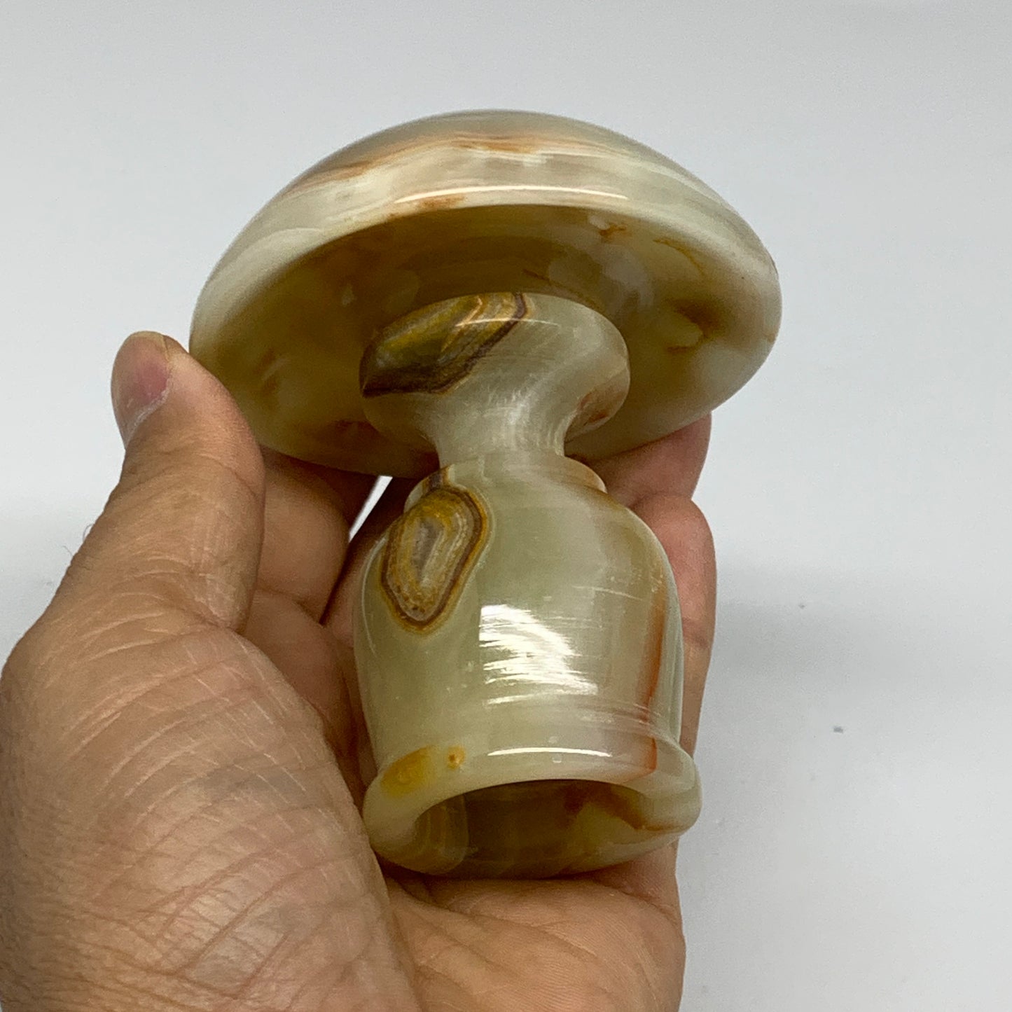 281g, 3.3"x1.5"x2.9", Natural Green Onyx Candle Holder Gemstone Carved, B32246