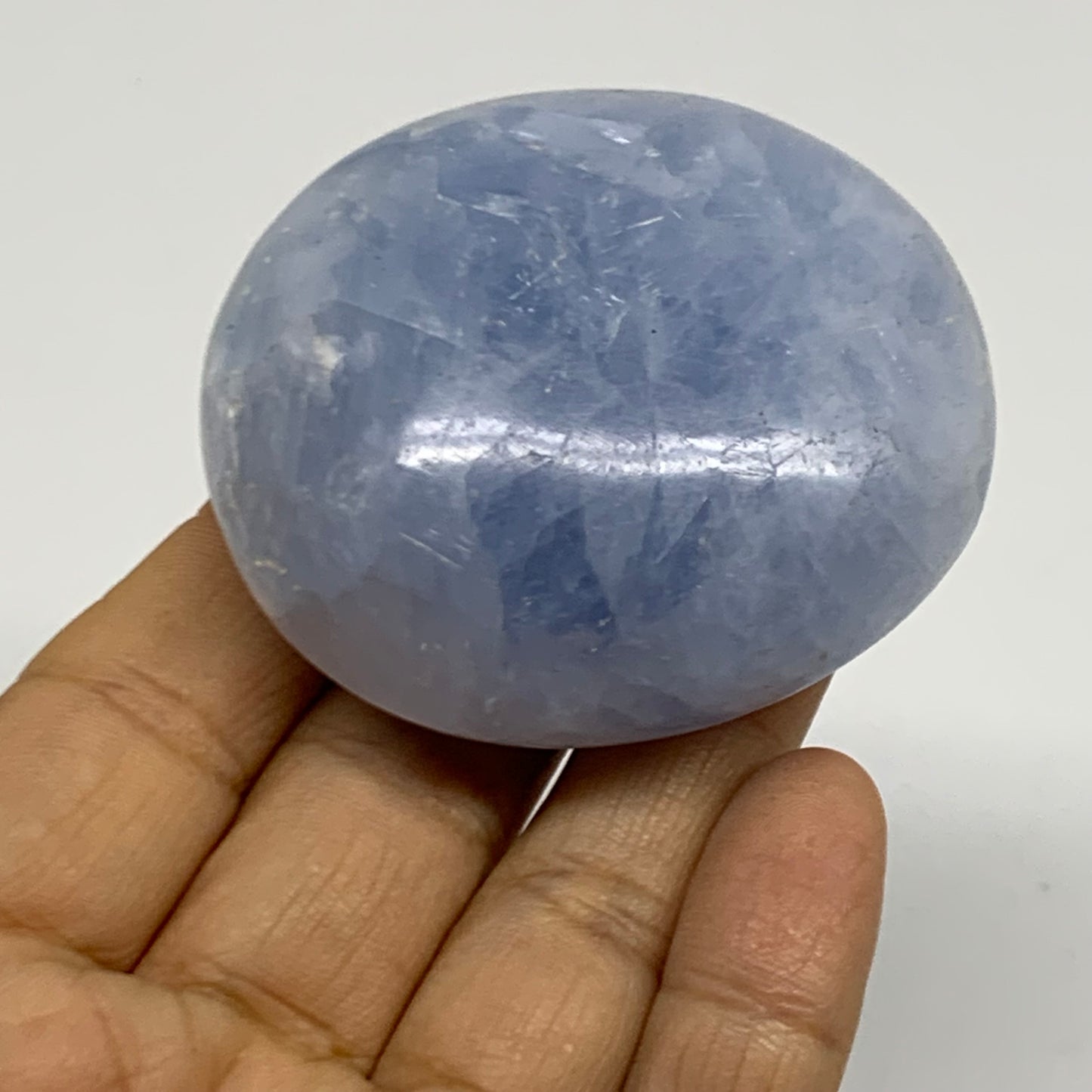 124.5g, 2.3"x2.1"x1" Blue Calcite Palm-Stone Polished Tumbled, B38111