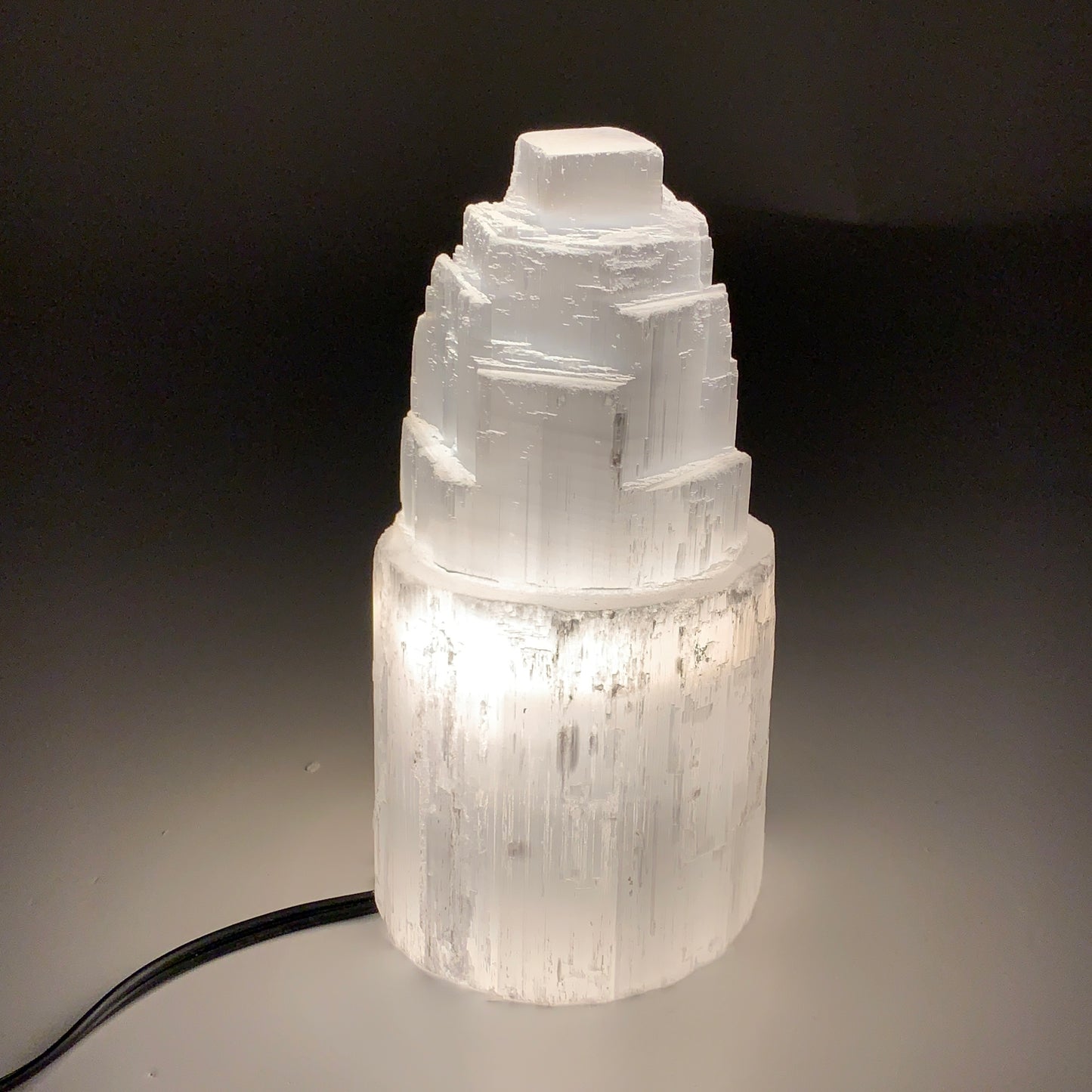 6"x3", Raw Rough Selenite (Satin Spar) Lamp Tower, 6ft Chord included