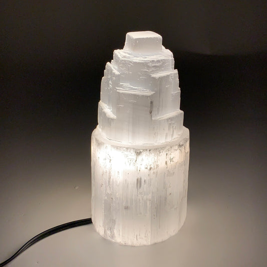 6"x3", Raw Rough Selenite (Satin Spar) Lamp Tower, 6ft Chord included