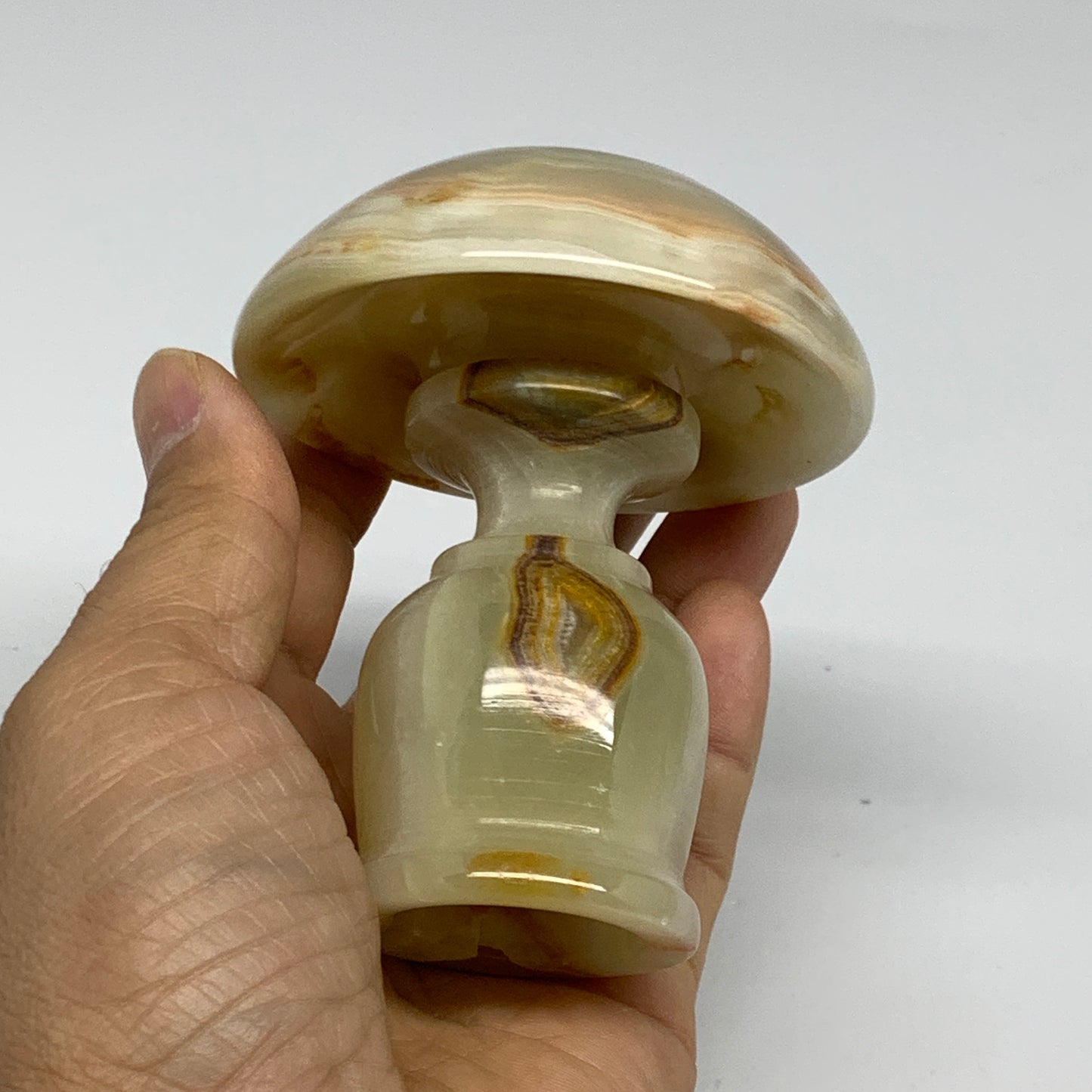 281g, 3.3"x1.5"x2.9", Natural Green Onyx Candle Holder Gemstone Carved, B32246