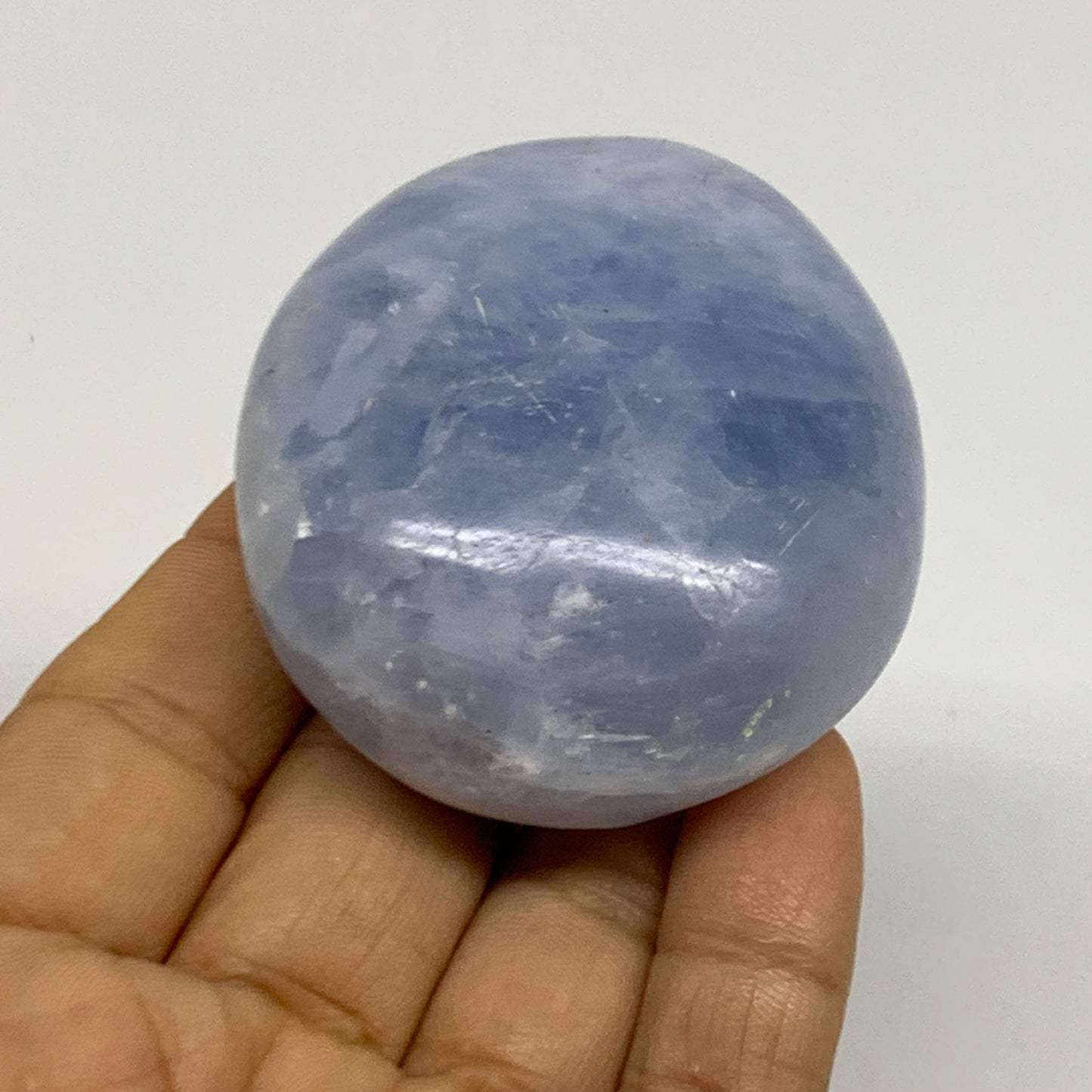 124.5g, 2.3"x2.1"x1" Blue Calcite Palm-Stone Polished Tumbled, B38111