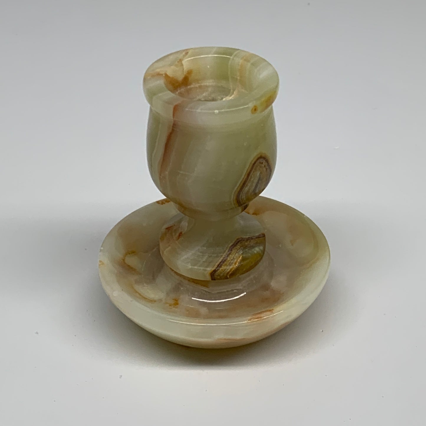 281g, 3.3"x1.5"x2.9", Natural Green Onyx Candle Holder Gemstone Carved, B32246