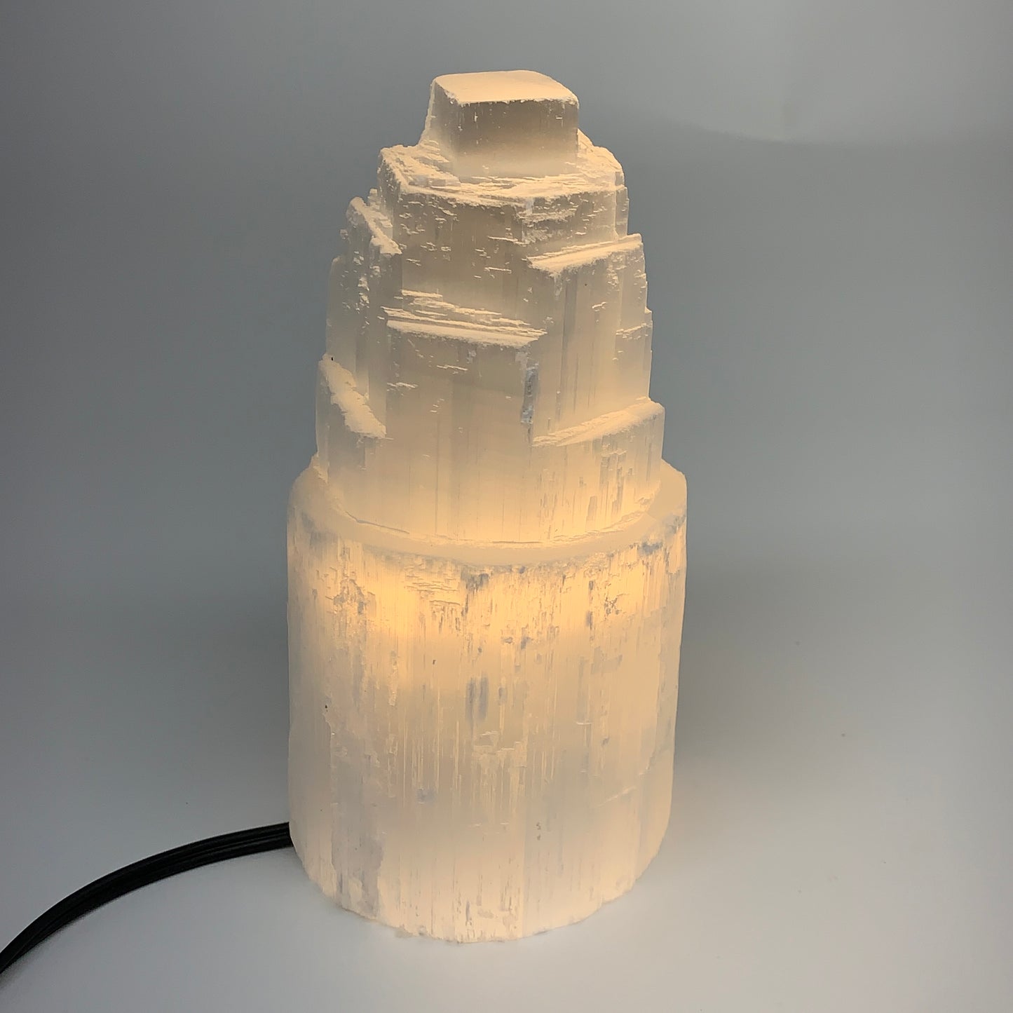 6"x3", Raw Rough Selenite (Satin Spar) Lamp Tower, 6ft Chord included