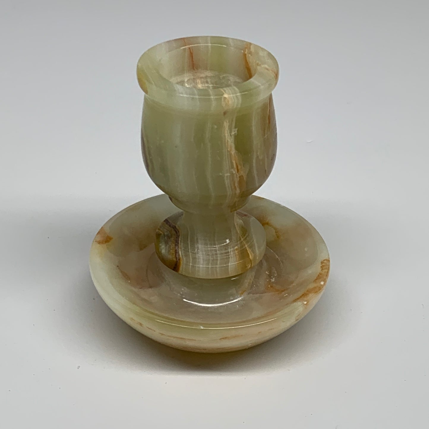 281g, 3.3"x1.5"x2.9", Natural Green Onyx Candle Holder Gemstone Carved, B32246