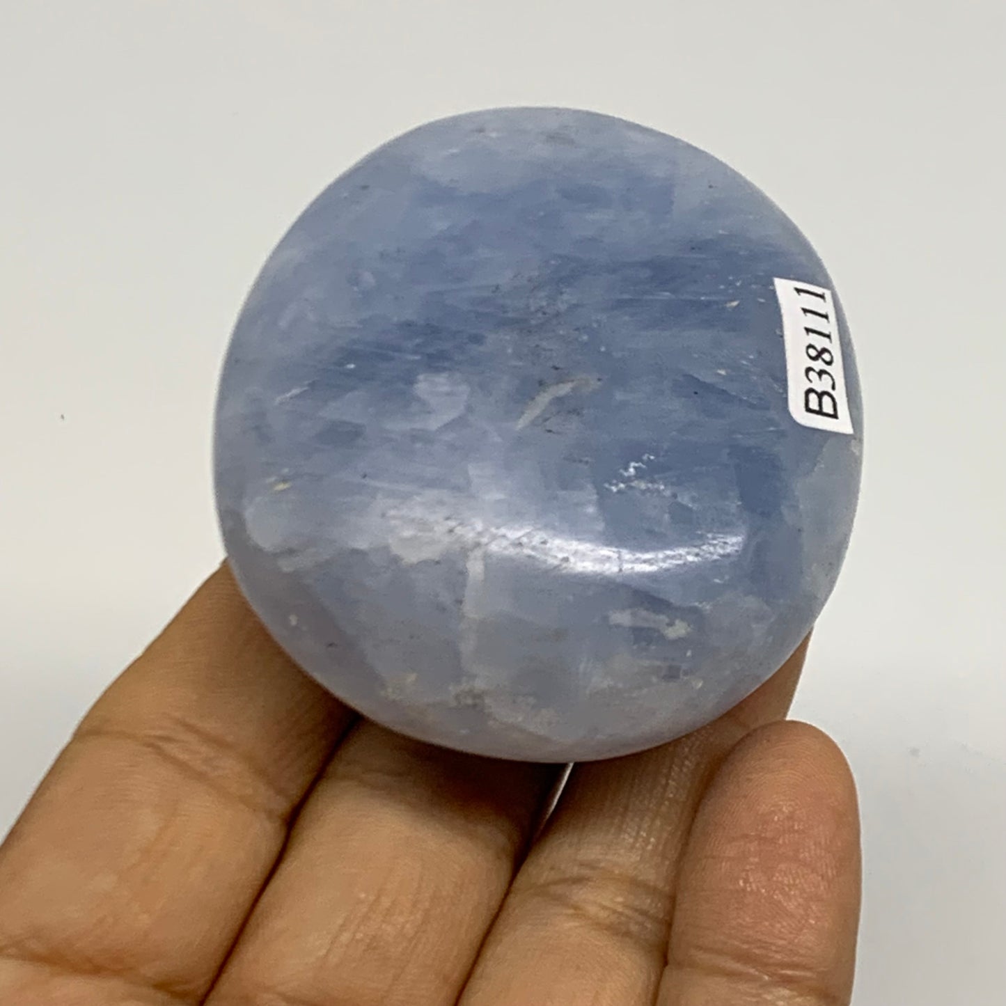 124.5g, 2.3"x2.1"x1" Blue Calcite Palm-Stone Polished Tumbled, B38111
