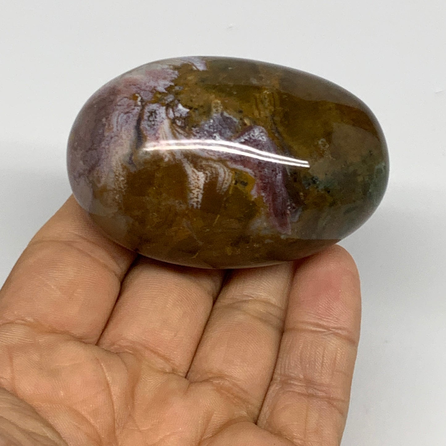130.7g, 2.5"x1.6"x1.4" Natural Ocean Jasper Palm-Stone Orbicular Jasper, B30784