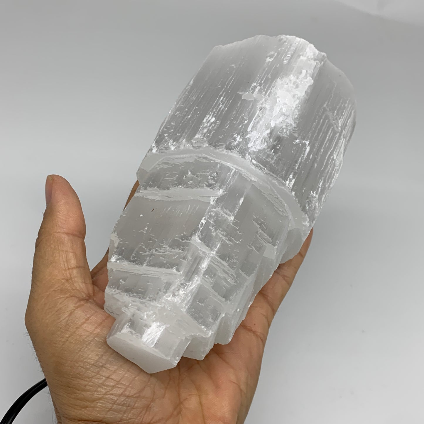 6"x3", Raw Rough Selenite (Satin Spar) Lamp Tower, 6ft Chord included