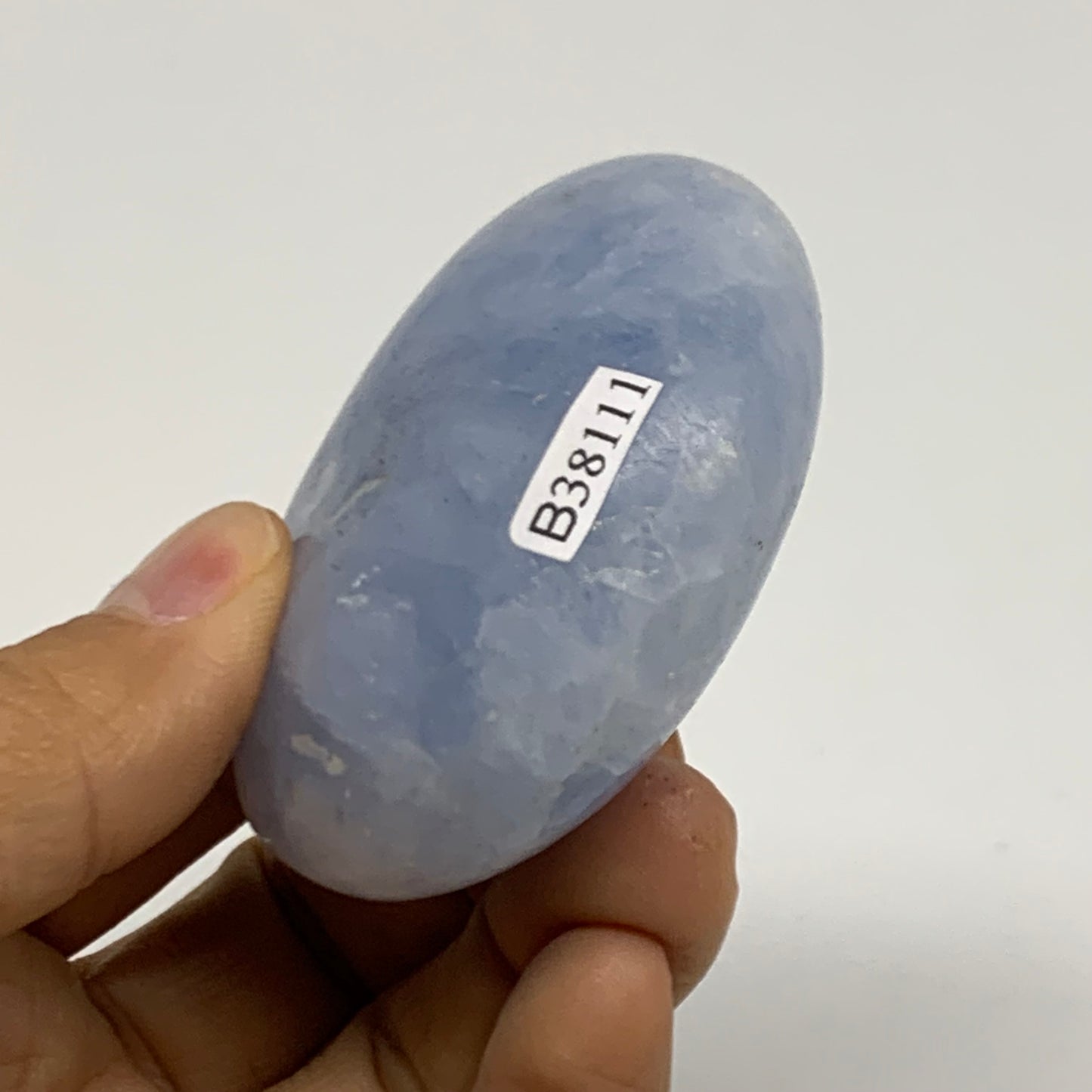 124.5g, 2.3"x2.1"x1" Blue Calcite Palm-Stone Polished Tumbled, B38111