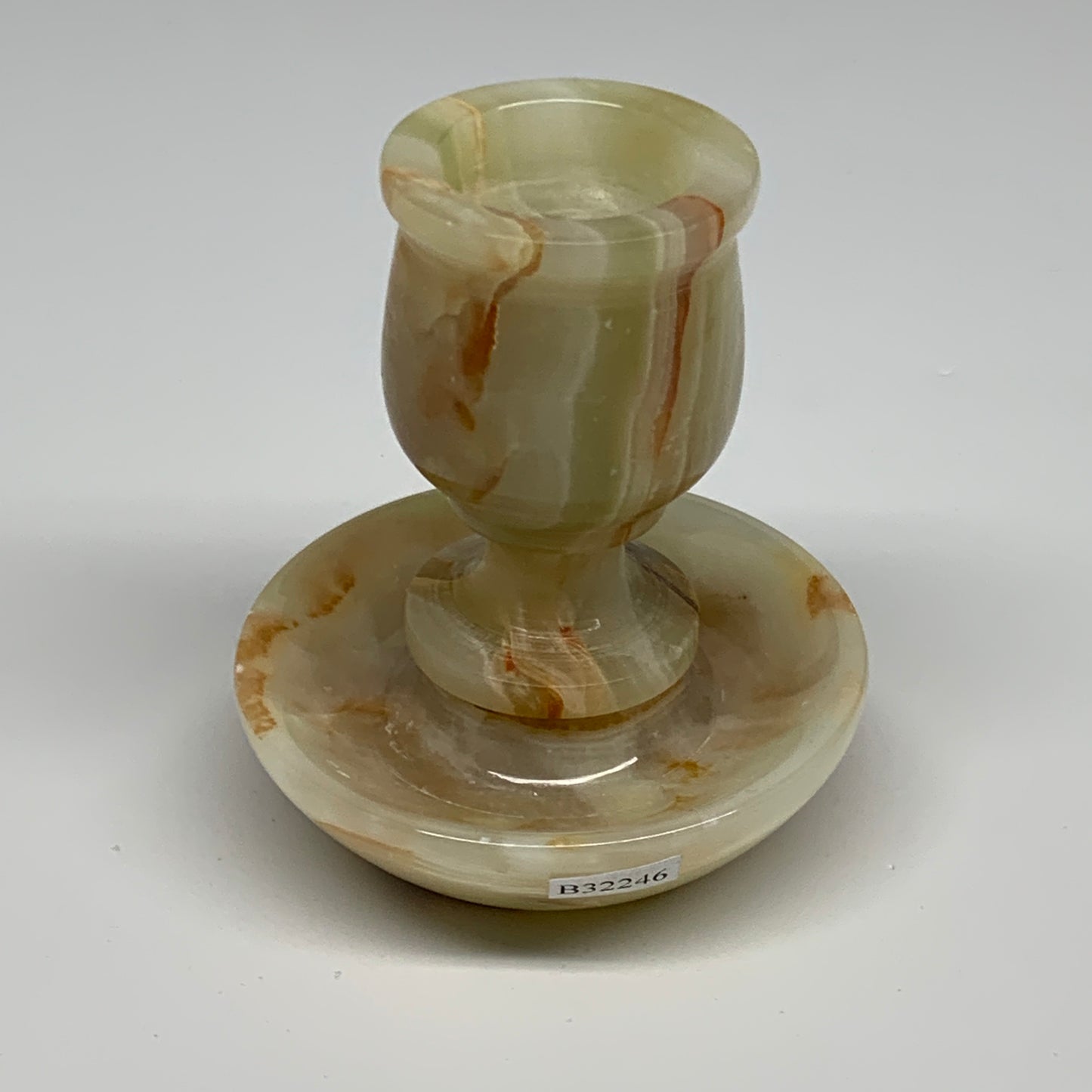 281g, 3.3"x1.5"x2.9", Natural Green Onyx Candle Holder Gemstone Carved, B32246