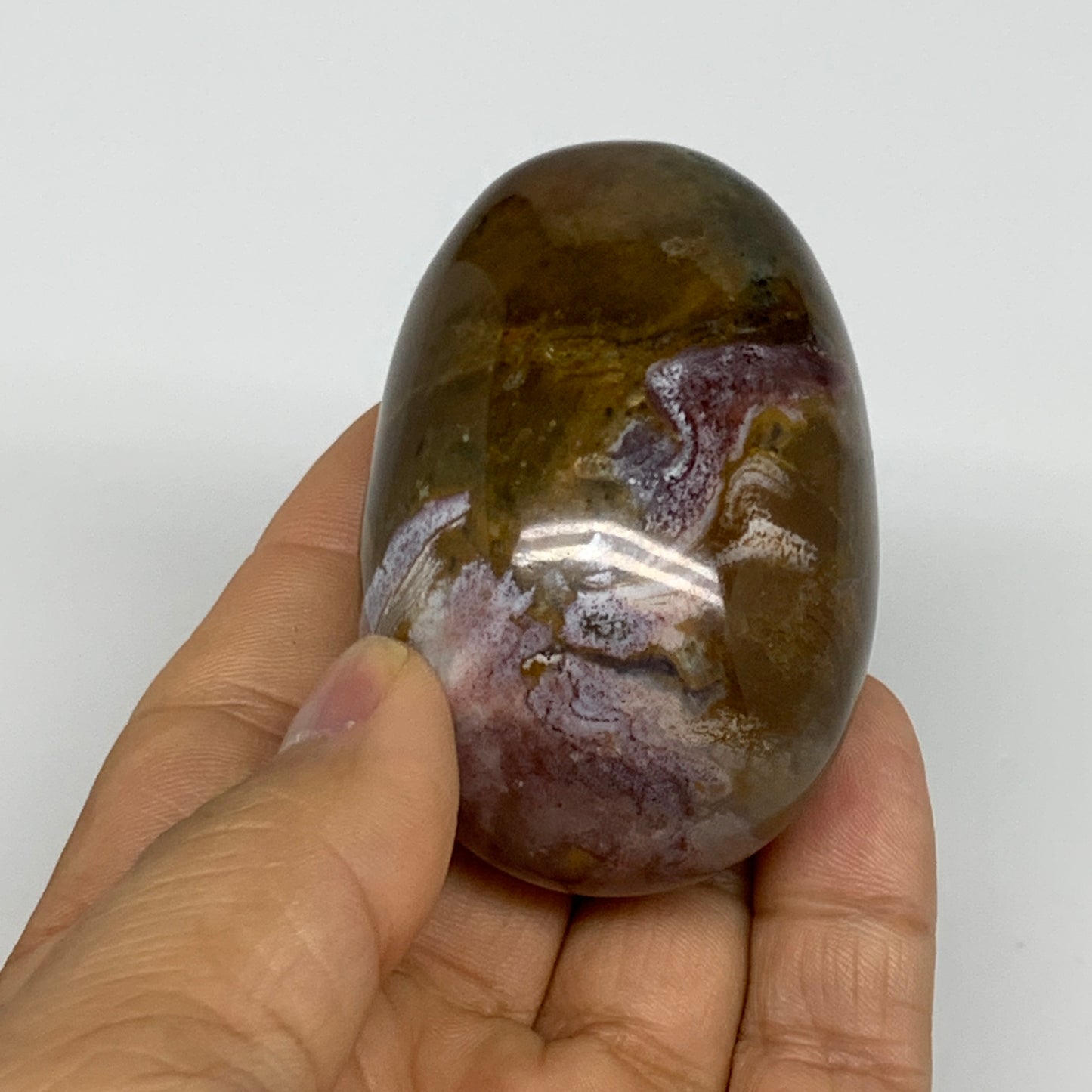 130.7g, 2.5"x1.6"x1.4" Natural Ocean Jasper Palm-Stone Orbicular Jasper, B30784