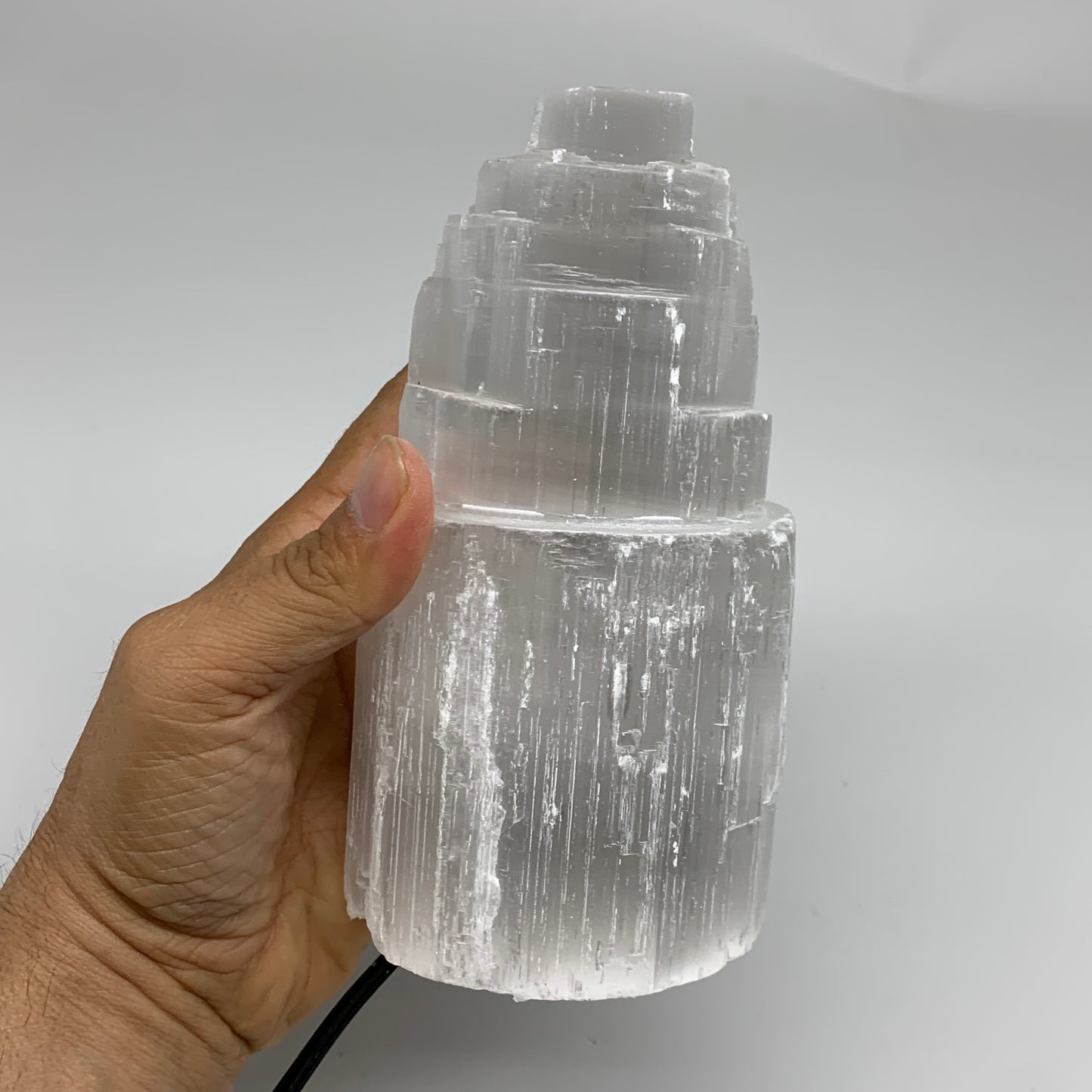 6"x3", Raw Rough Selenite (Satin Spar) Lamp Tower, 6ft Chord included