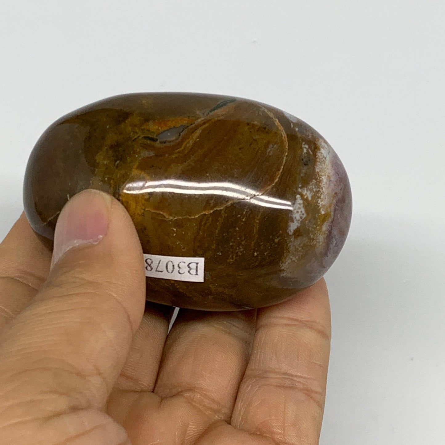 130.7g, 2.5"x1.6"x1.4" Natural Ocean Jasper Palm-Stone Orbicular Jasper, B30784