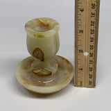 281g, 3.3"x1.5"x2.9", Natural Green Onyx Candle Holder Gemstone Carved, B32246