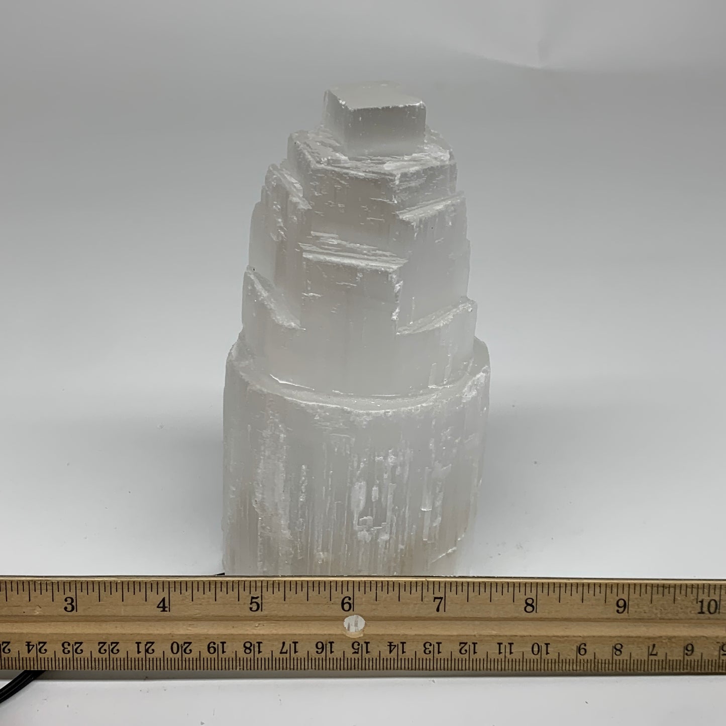 6"x3", Raw Rough Selenite (Satin Spar) Lamp Tower, 6ft Chord included