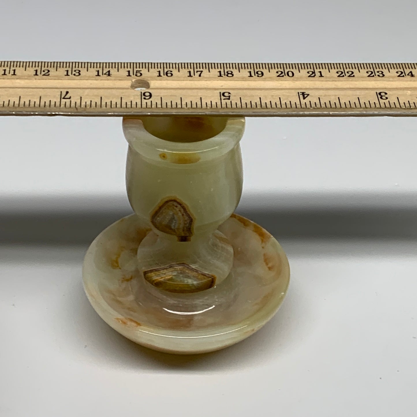 281g, 3.3"x1.5"x2.9", Natural Green Onyx Candle Holder Gemstone Carved, B32246