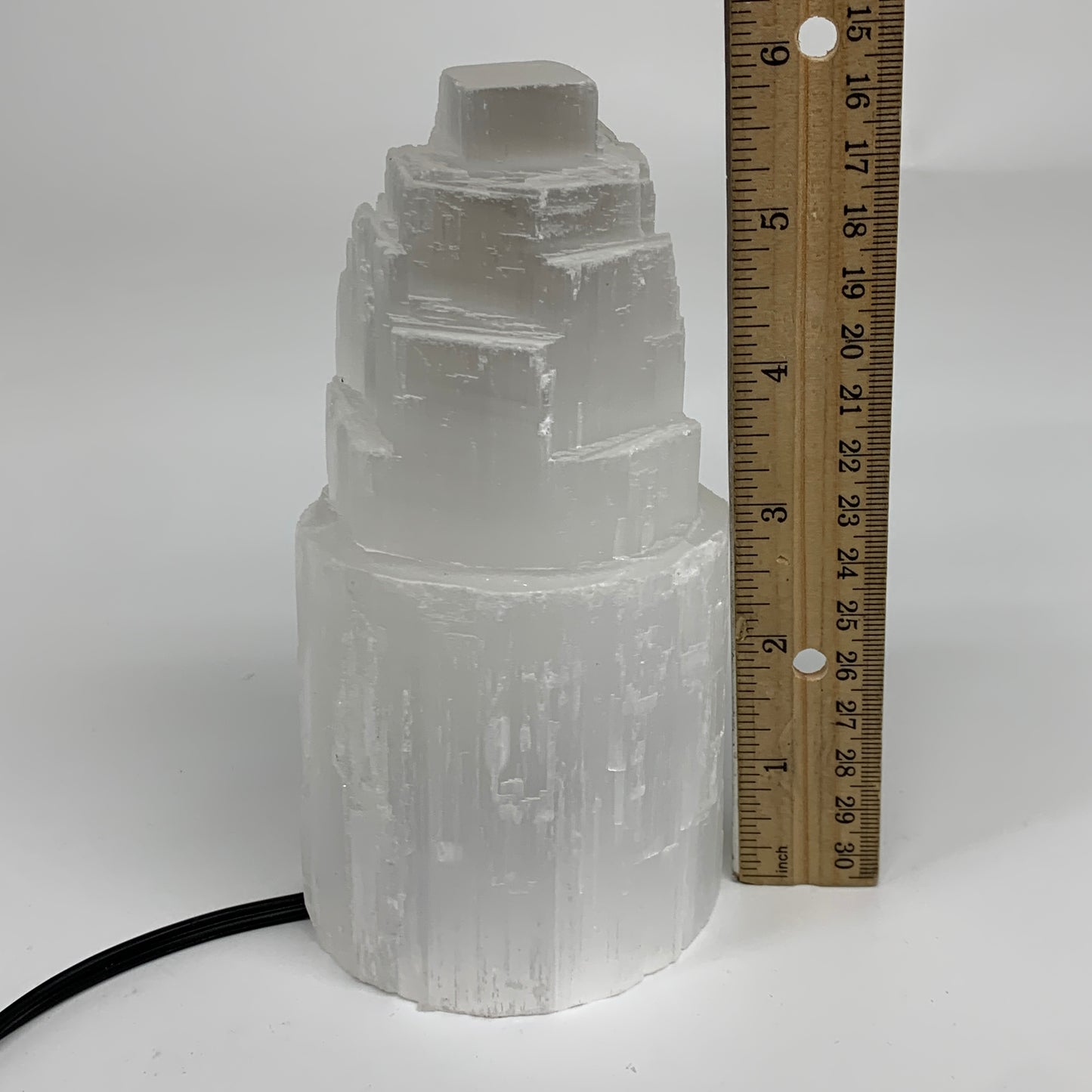 6"x3", Raw Rough Selenite (Satin Spar) Lamp Tower, 6ft Chord included