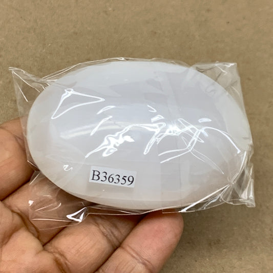 97g, 2.7"x1.9"x1", White Selenite Palmstone Crystal Pillow Reiki, B36359