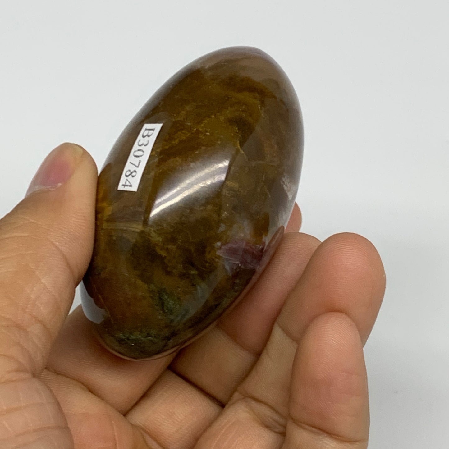 130.7g, 2.5"x1.6"x1.4" Natural Ocean Jasper Palm-Stone Orbicular Jasper, B30784