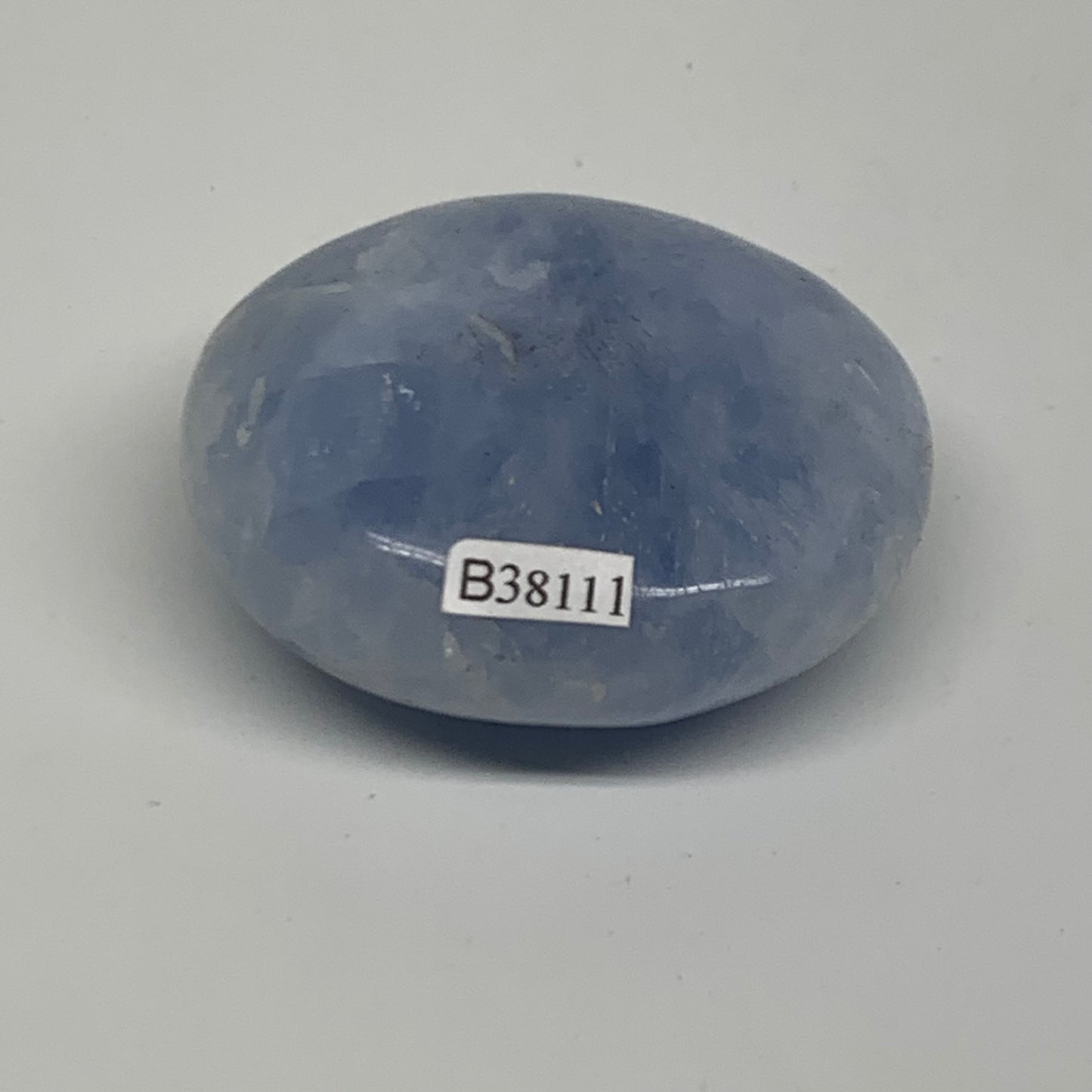 124.5g, 2.3"x2.1"x1" Blue Calcite Palm-Stone Polished Tumbled, B38111