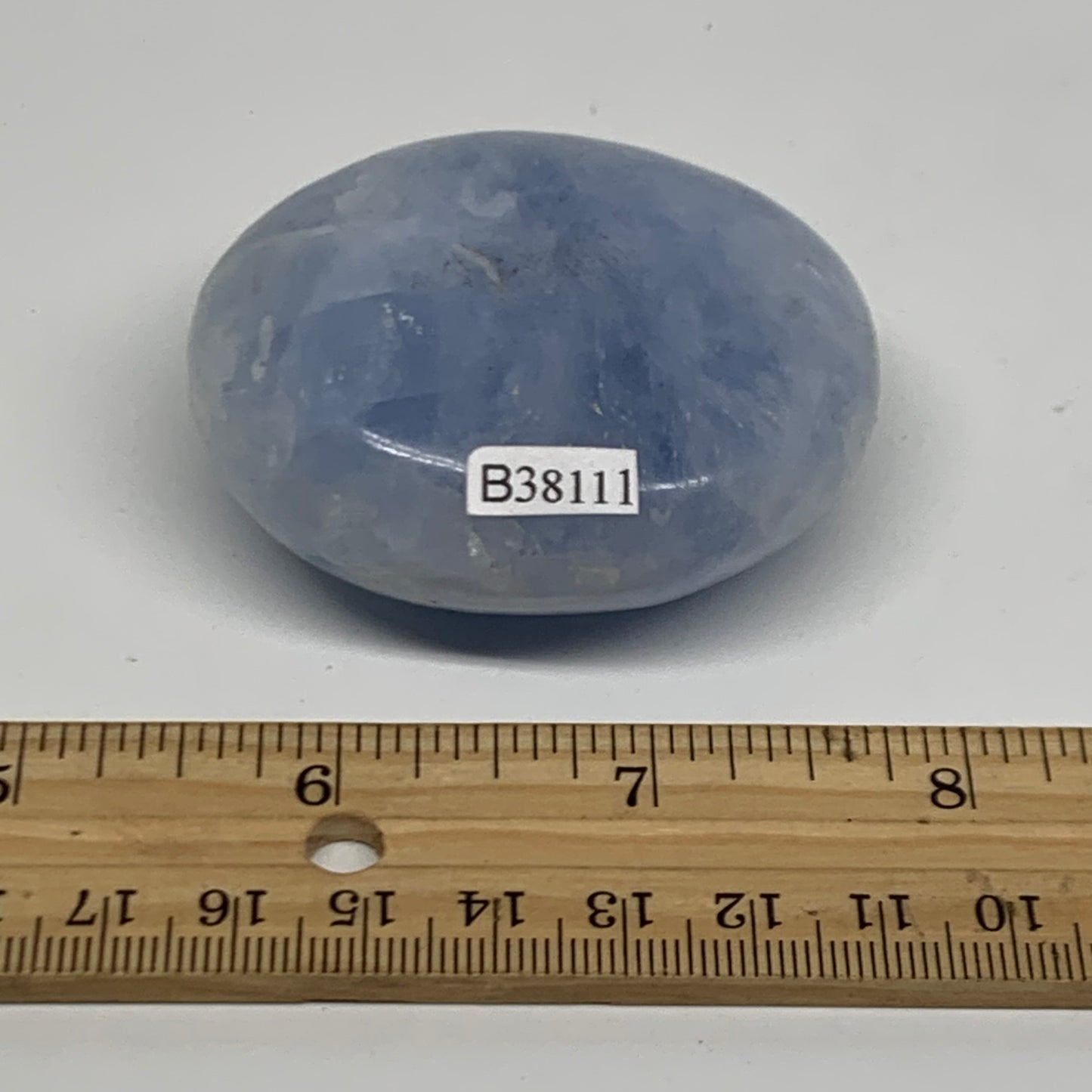 124.5g, 2.3"x2.1"x1" Blue Calcite Palm-Stone Polished Tumbled, B38111