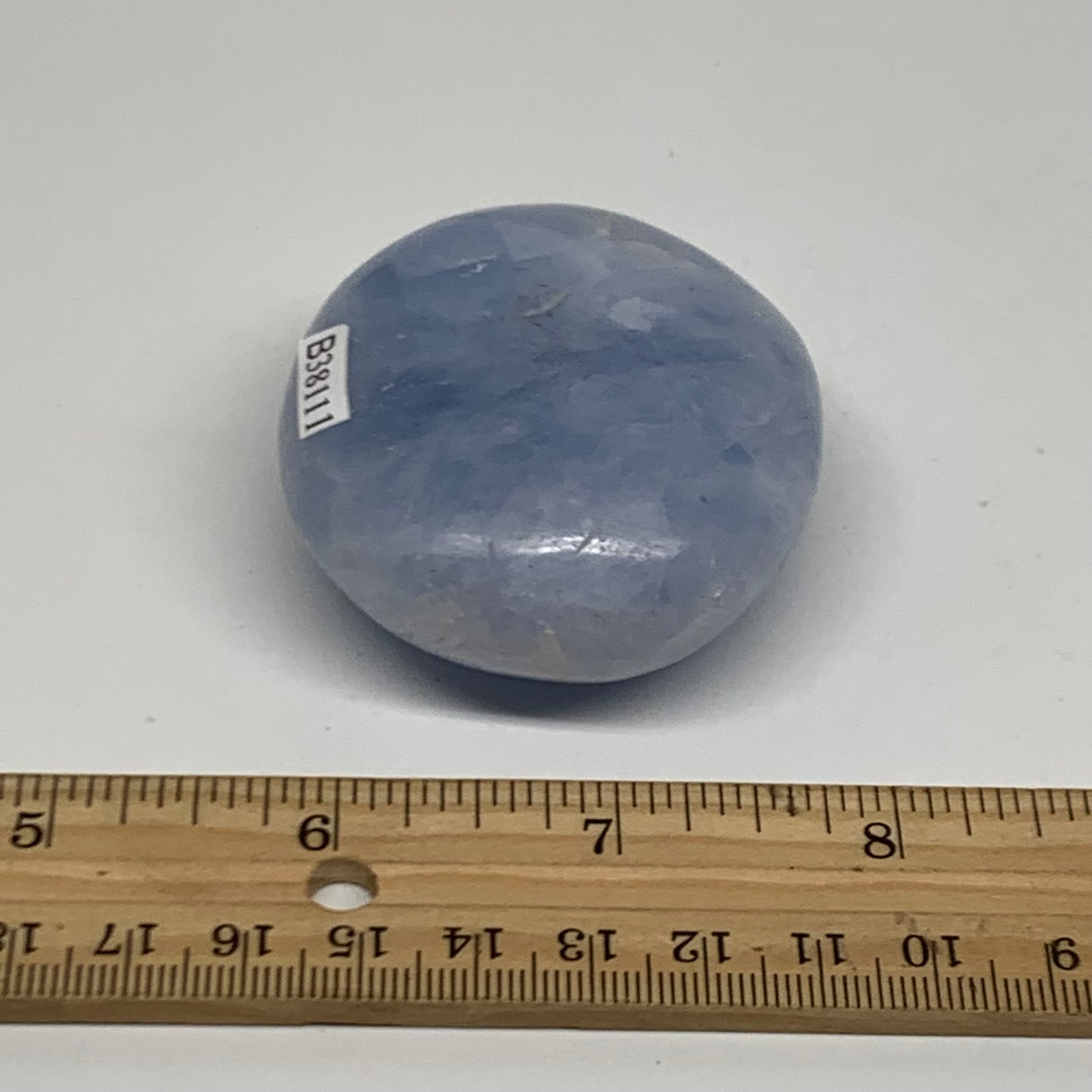 124.5g, 2.3"x2.1"x1" Blue Calcite Palm-Stone Polished Tumbled, B38111