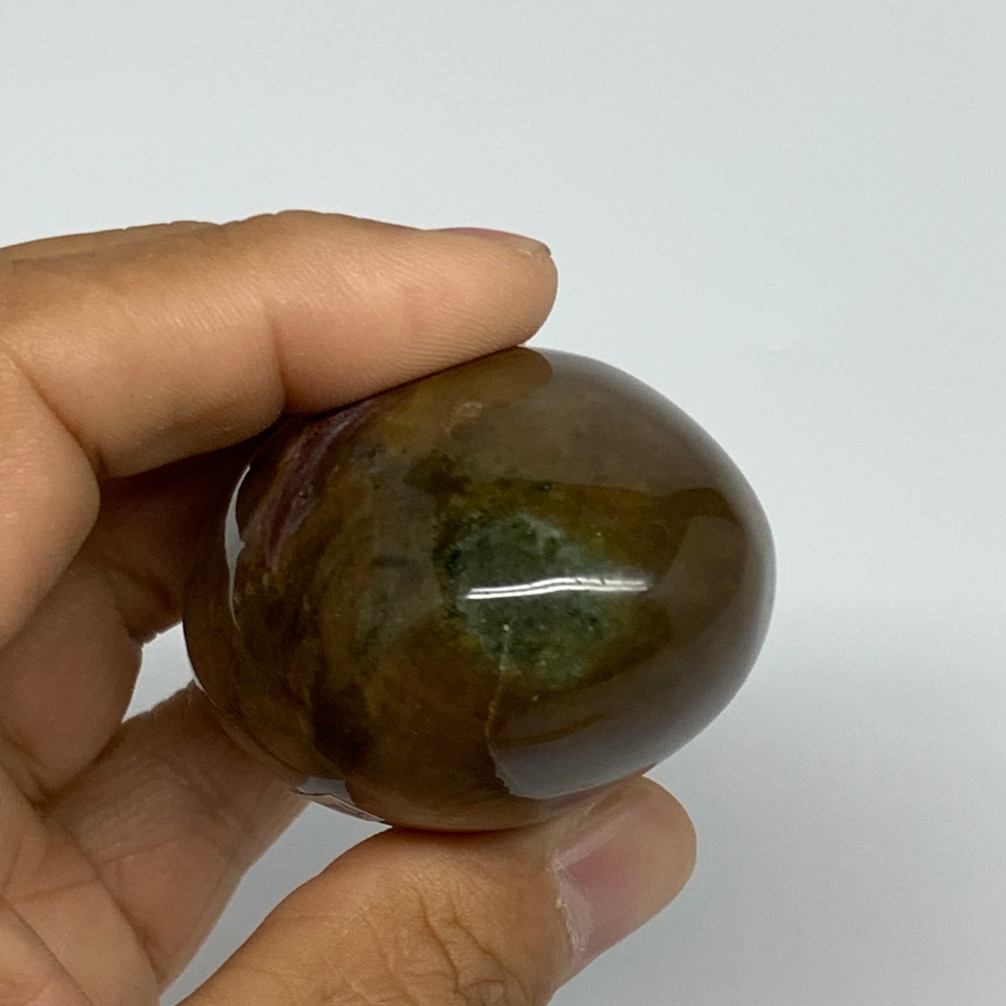 130.7g, 2.5"x1.6"x1.4" Natural Ocean Jasper Palm-Stone Orbicular Jasper, B30784