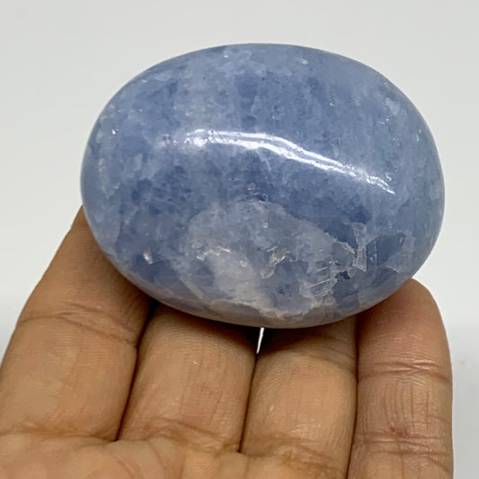118.2g, 2.2"x1.8"x1.2" Blue Calcite Palm-Stone Polished Tumbled, B38112