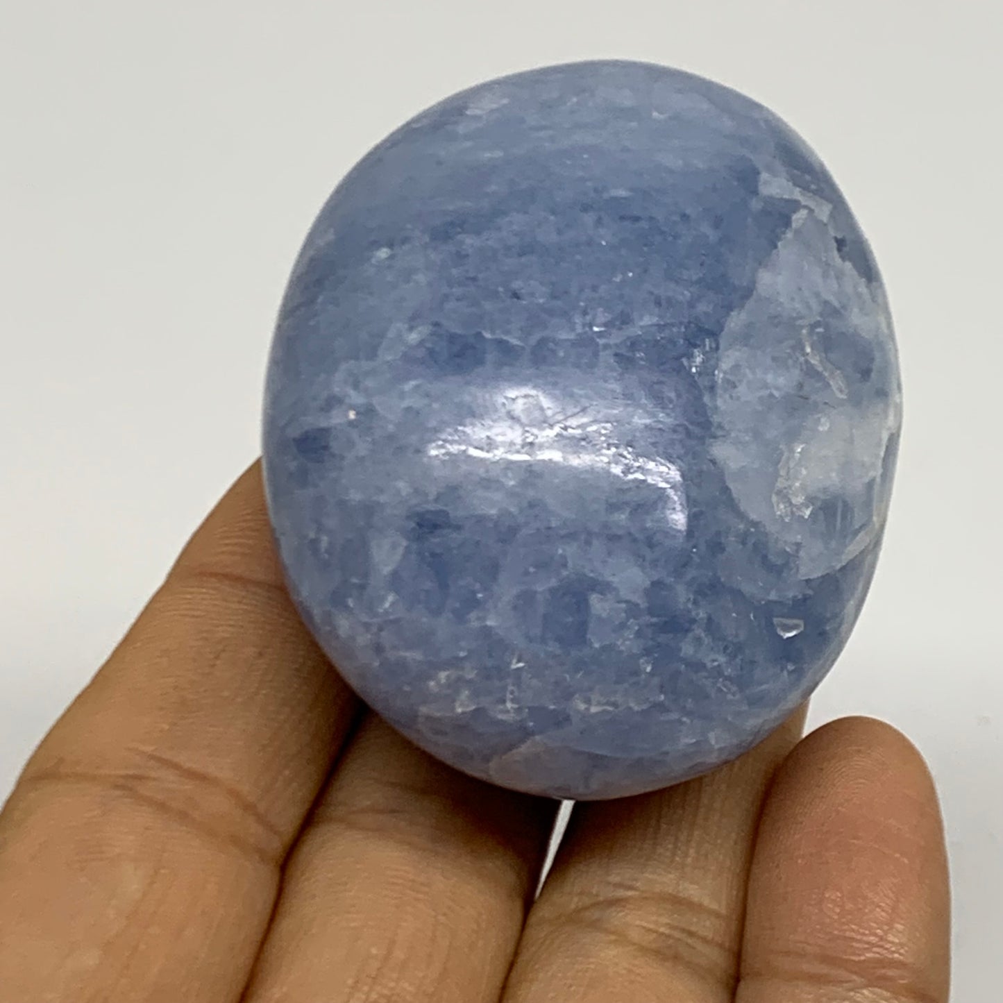 118.2g, 2.2"x1.8"x1.2" Blue Calcite Palm-Stone Polished Tumbled, B38112