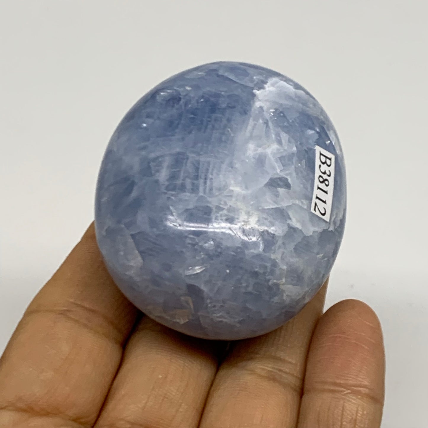118.2g, 2.2"x1.8"x1.2" Blue Calcite Palm-Stone Polished Tumbled, B38112