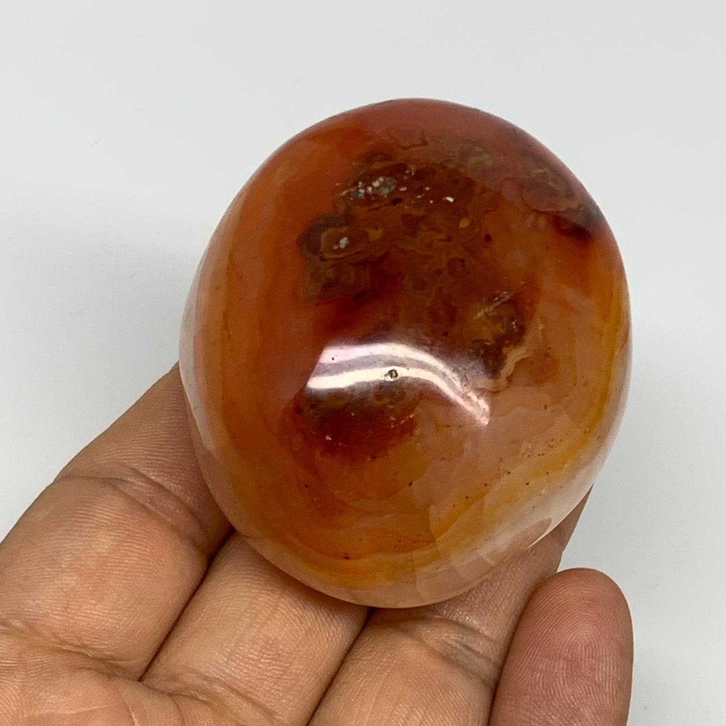 131.9g,2.2"x1.9"x1.3", Red Carnelian Palm-Stone Gem Crystal Polished, B28587