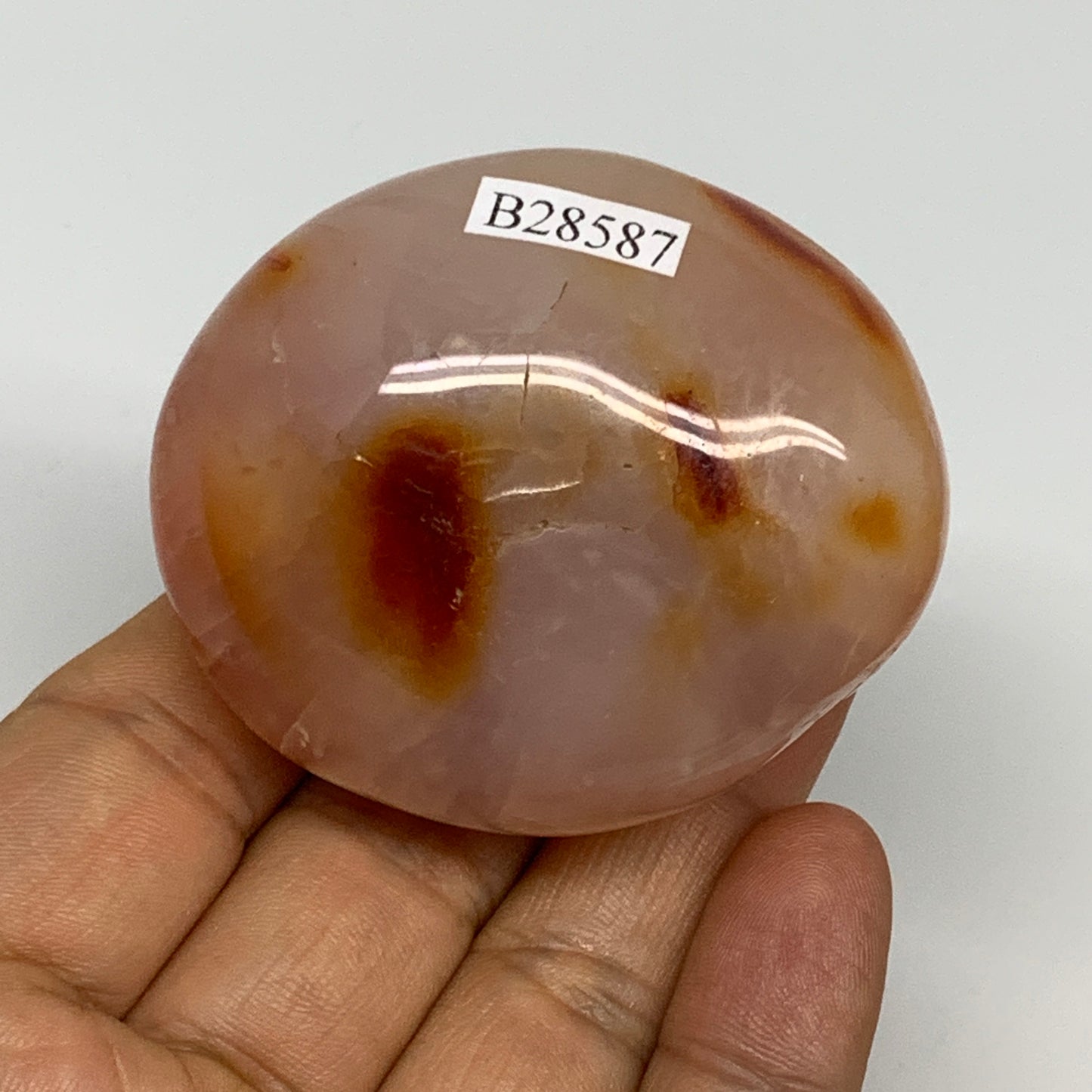 131.9g,2.2"x1.9"x1.3", Red Carnelian Palm-Stone Gem Crystal Polished, B28587