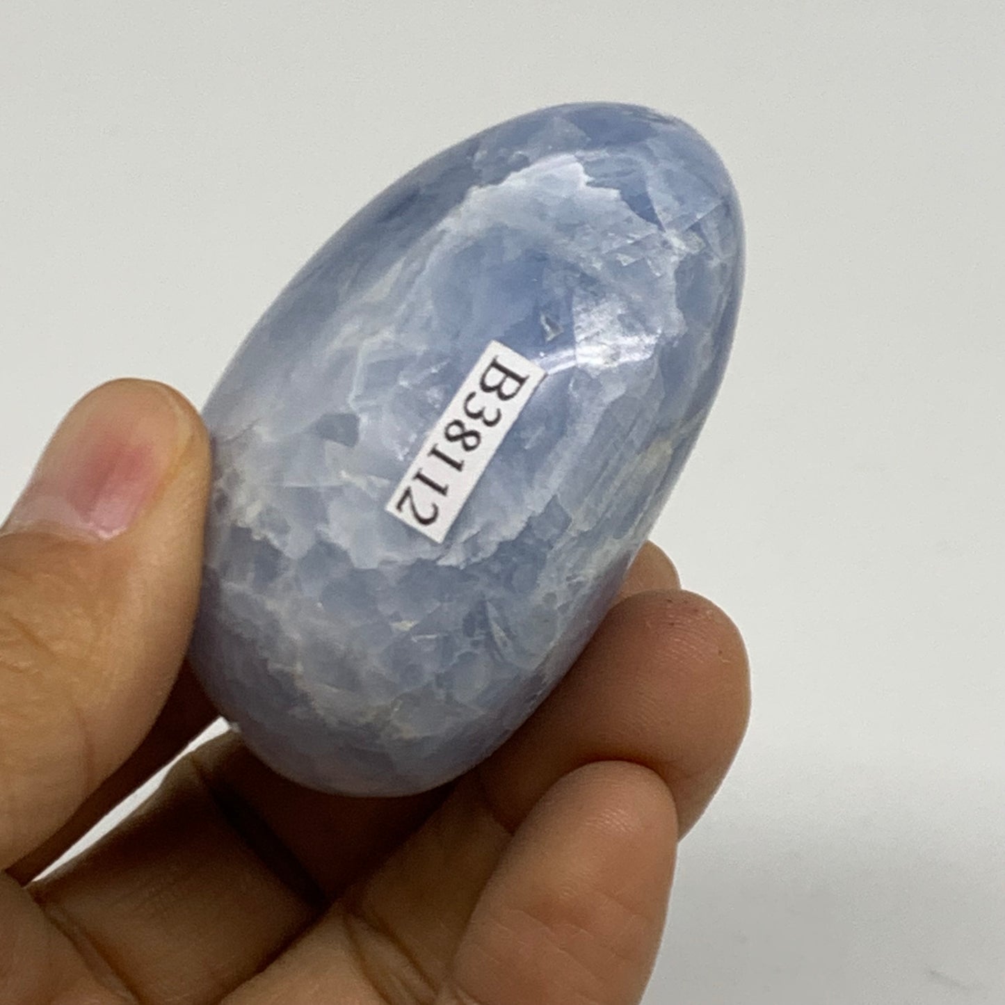 118.2g, 2.2"x1.8"x1.2" Blue Calcite Palm-Stone Polished Tumbled, B38112