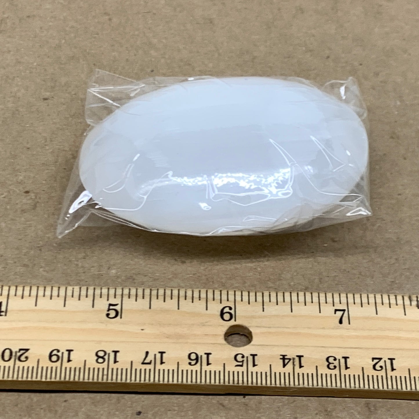 97g, 2.7"x1.9"x1", White Selenite Palmstone Crystal Pillow Reiki, B36359