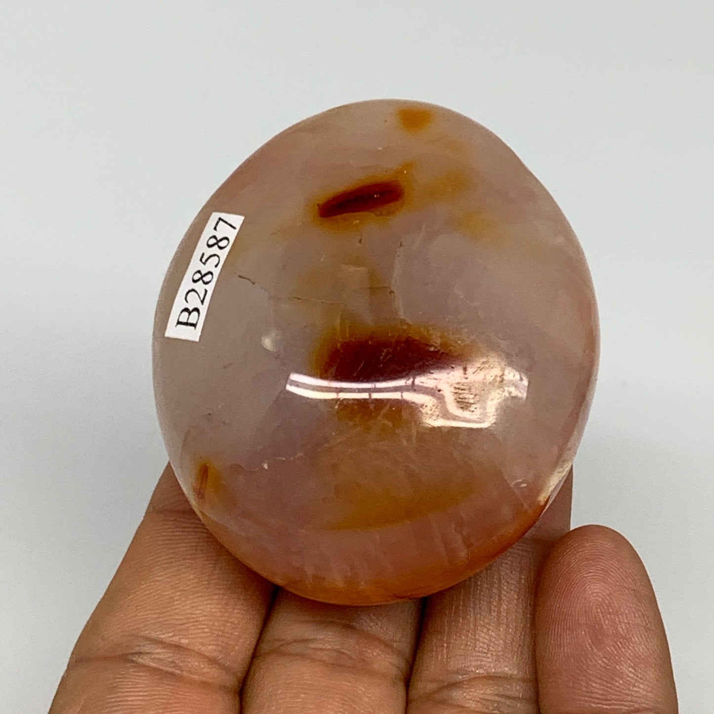 131.9g,2.2"x1.9"x1.3", Red Carnelian Palm-Stone Gem Crystal Polished, B28587