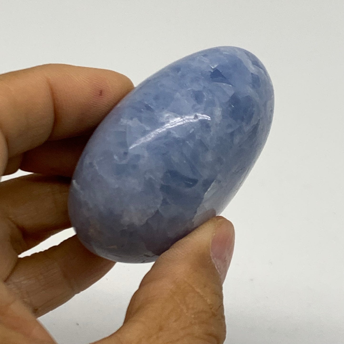 118.2g, 2.2"x1.8"x1.2" Blue Calcite Palm-Stone Polished Tumbled, B38112