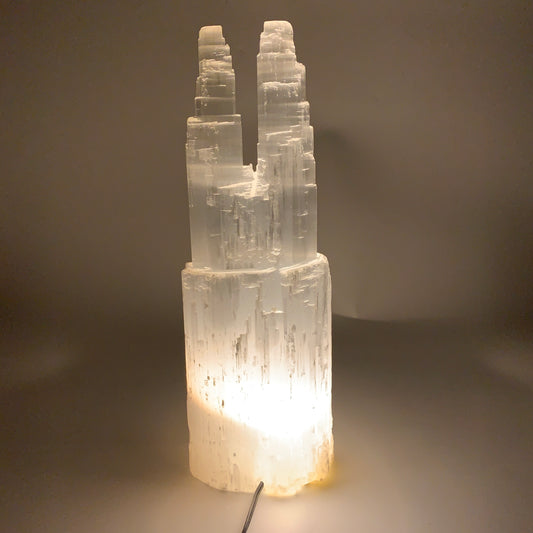 15.8"x5.2"x3.3" Rough Selenite (Satin Spar) Lamp Tower W/Chord, B35749
