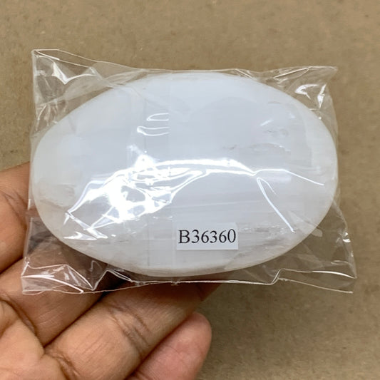 100g, 2.8"x1.9"x1", White Selenite Palmstone Crystal Pillow Reiki, B36360