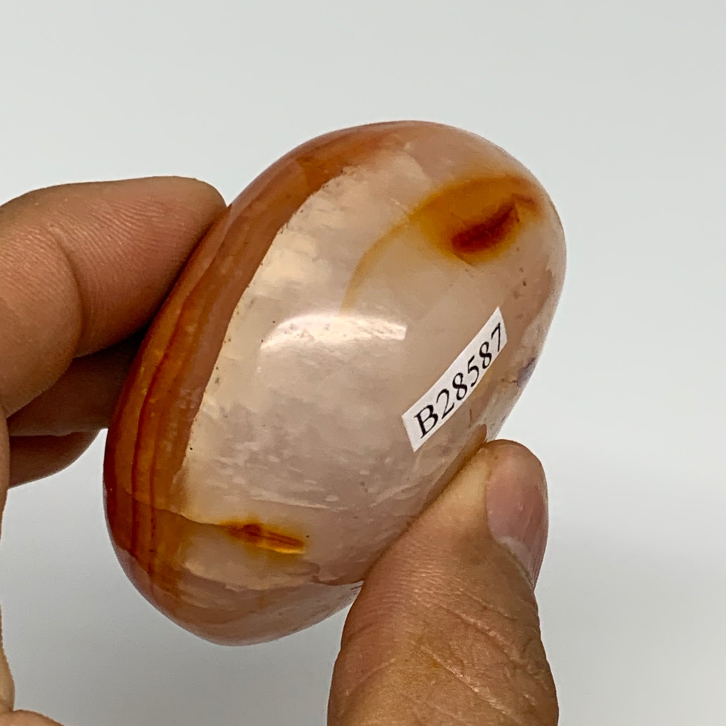 131.9g,2.2"x1.9"x1.3", Red Carnelian Palm-Stone Gem Crystal Polished, B28587