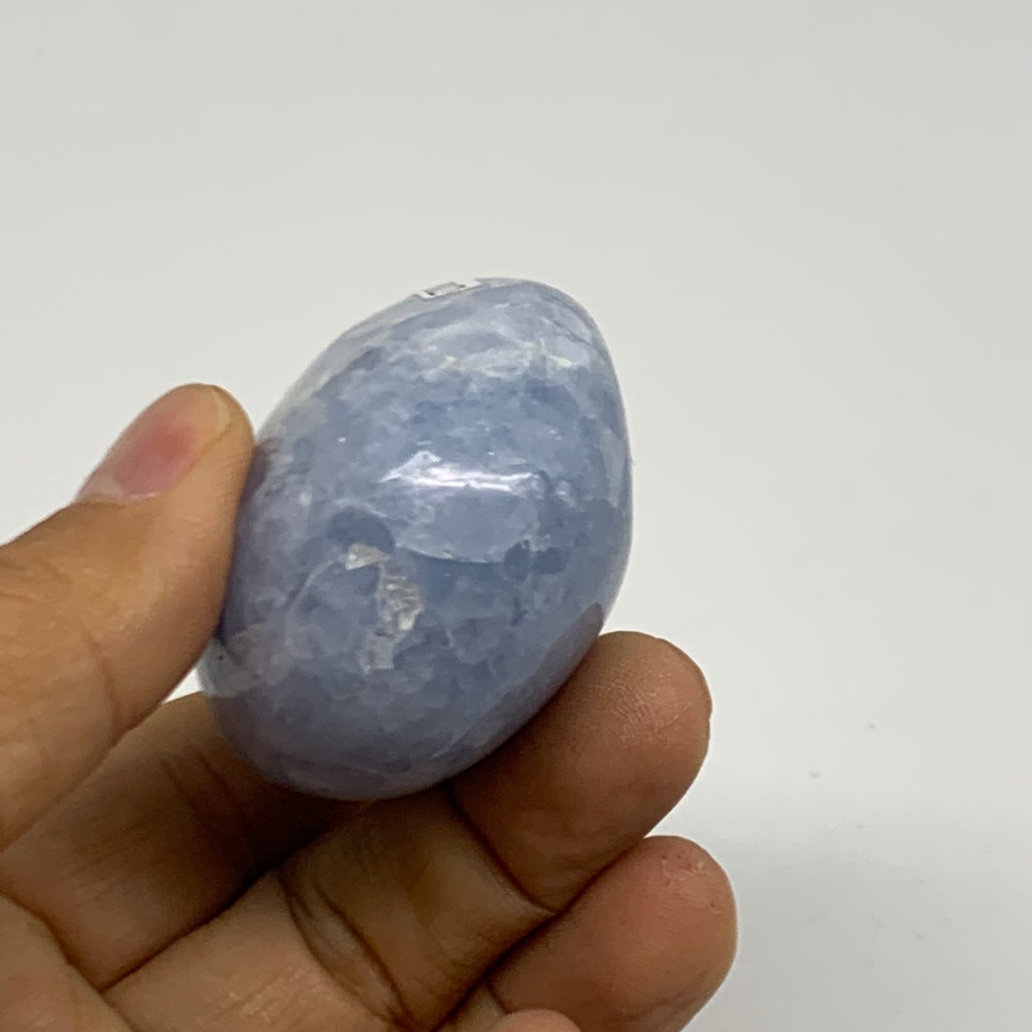 118.2g, 2.2"x1.8"x1.2" Blue Calcite Palm-Stone Polished Tumbled, B38112