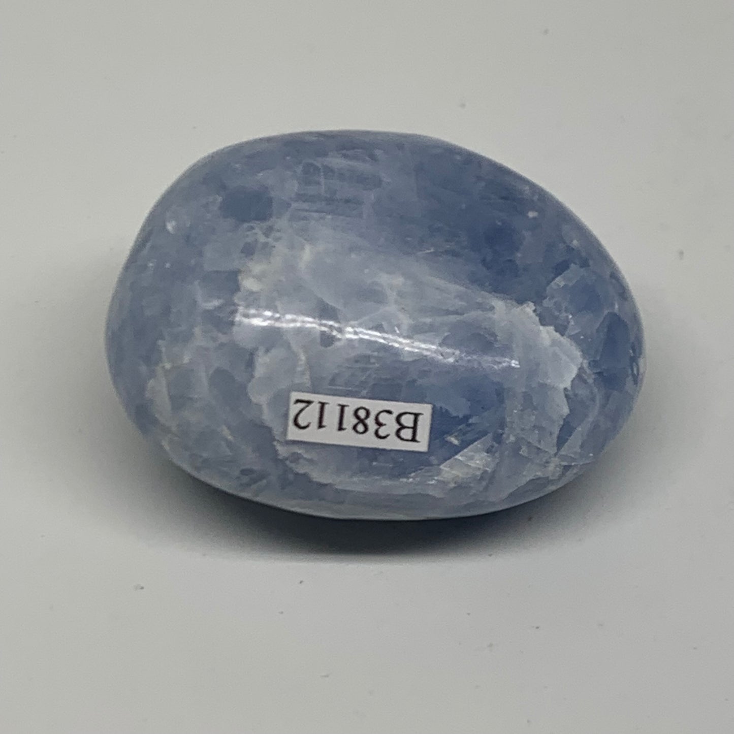 118.2g, 2.2"x1.8"x1.2" Blue Calcite Palm-Stone Polished Tumbled, B38112