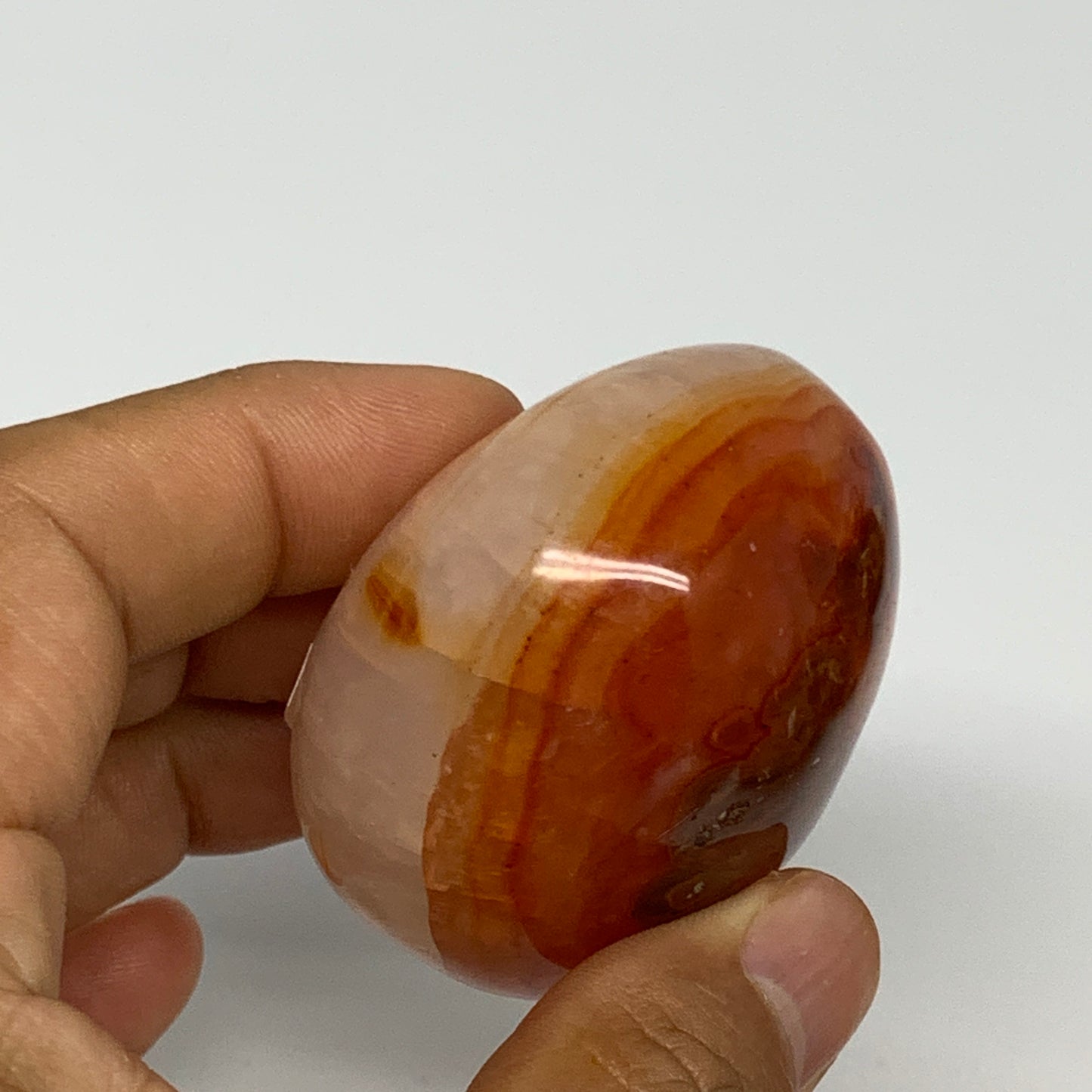 131.9g,2.2"x1.9"x1.3", Red Carnelian Palm-Stone Gem Crystal Polished, B28587