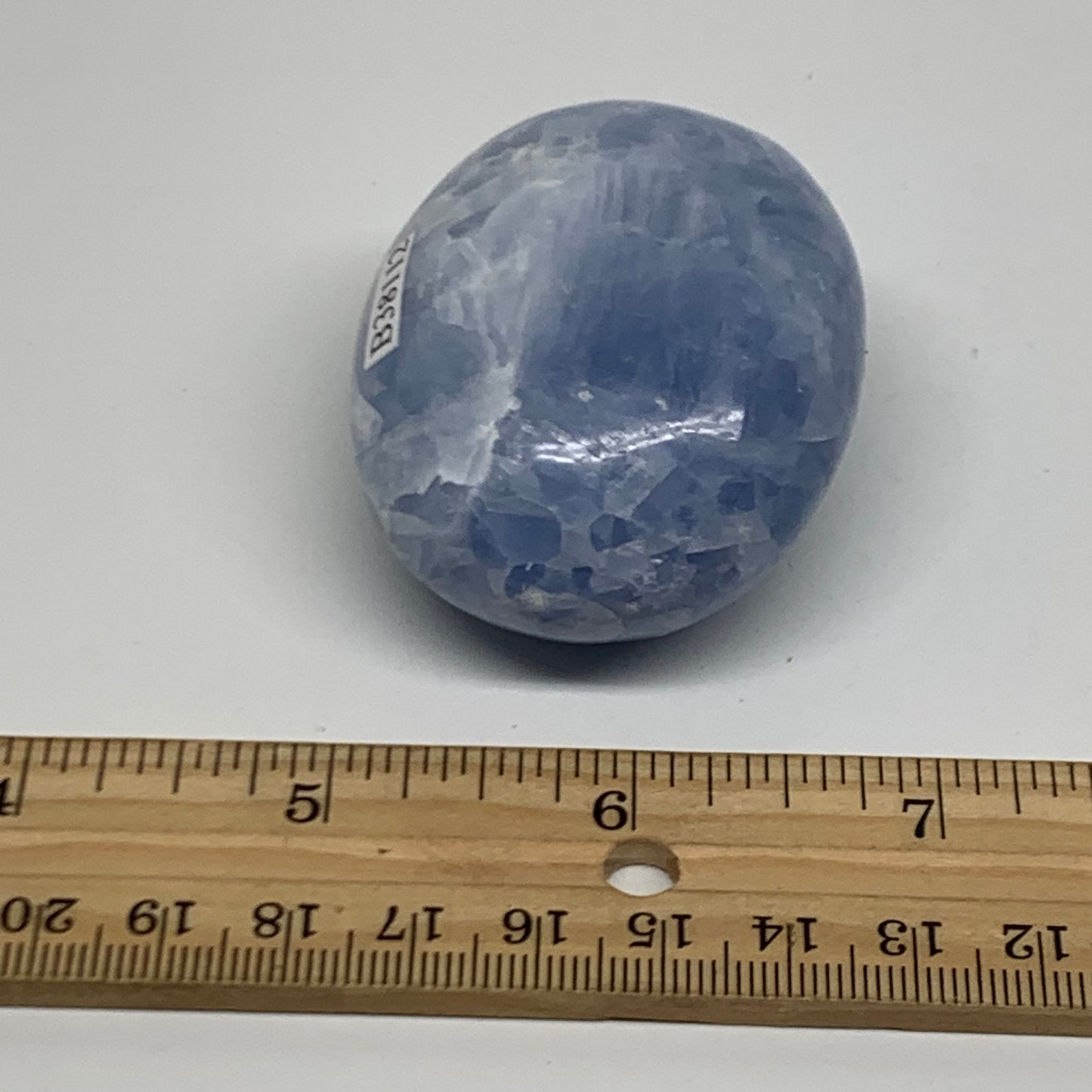 118.2g, 2.2"x1.8"x1.2" Blue Calcite Palm-Stone Polished Tumbled, B38112
