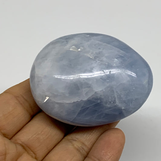 130g, 2.4"x1.9"x1.2" Blue Calcite Palm-Stone Polished Tumbled, B38113