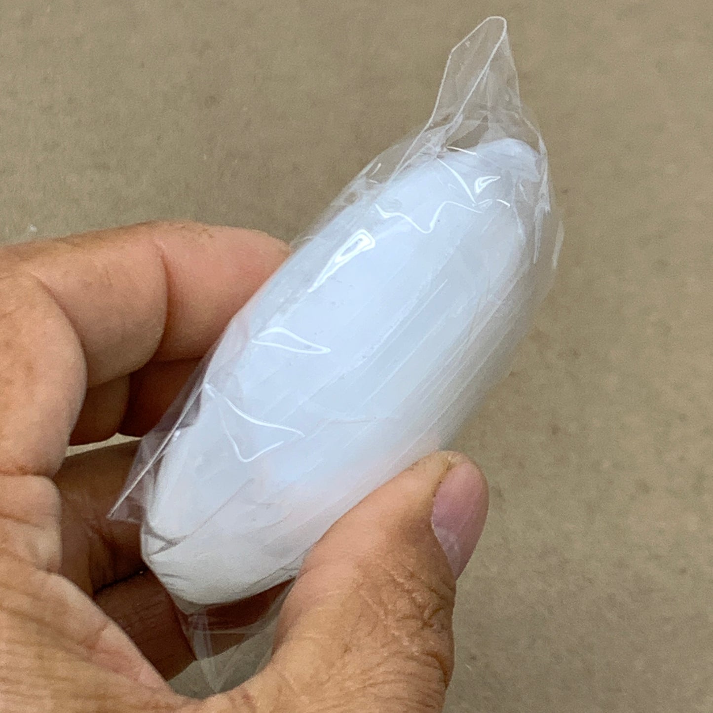 100g, 2.8"x1.9"x1", White Selenite Palmstone Crystal Pillow Reiki, B36360