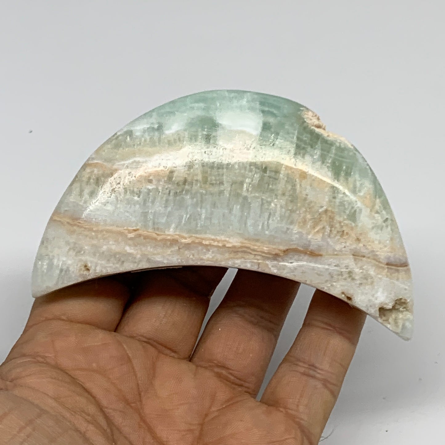 178.3g, 3.8"x1.8"x1", Caribbean Calcite Moon Crescent Gemstone, B33623